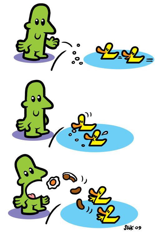 Ilustração gráfica dos patos alimenta o homem
