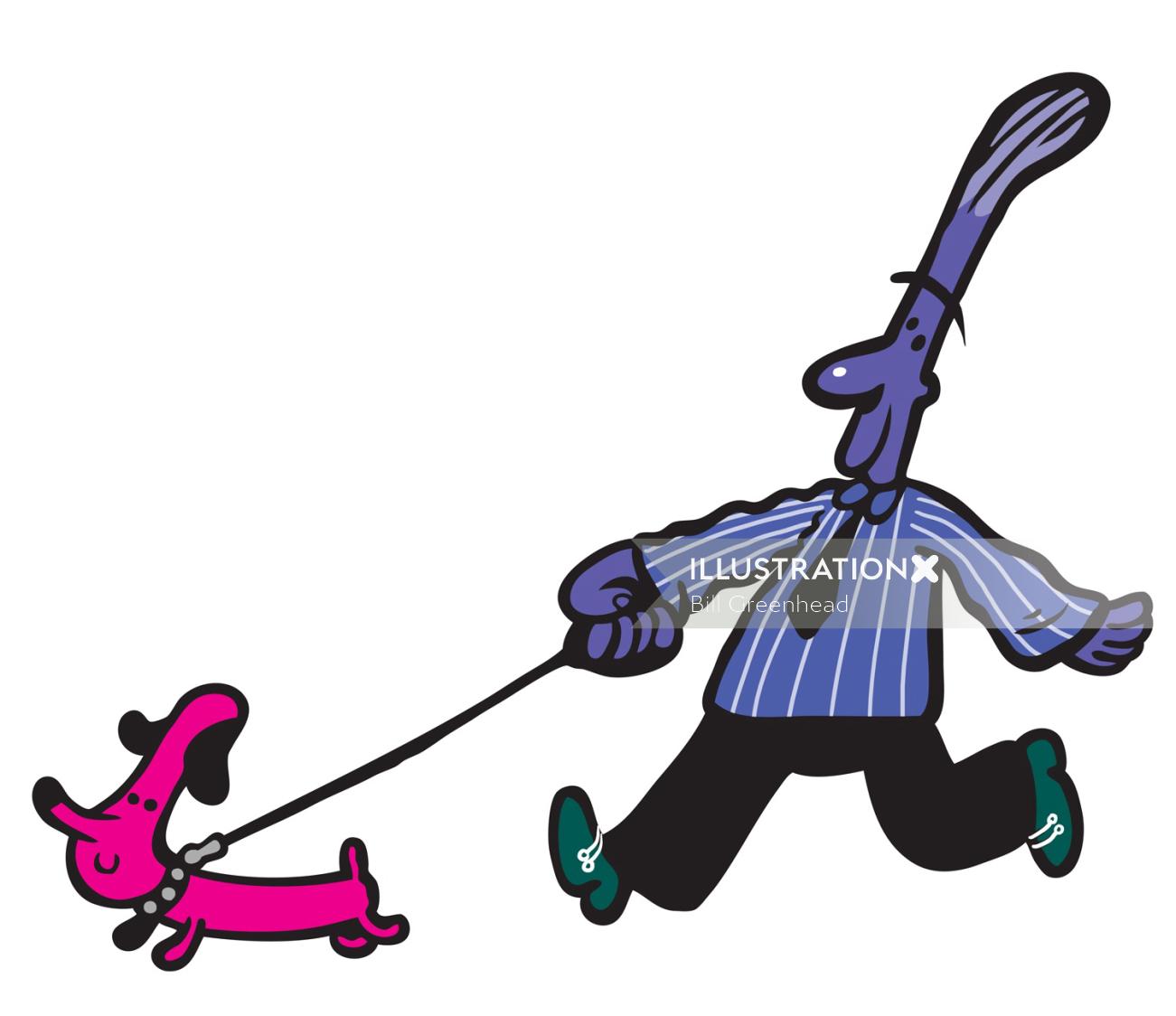 Cartoon character illustration of doggie walk