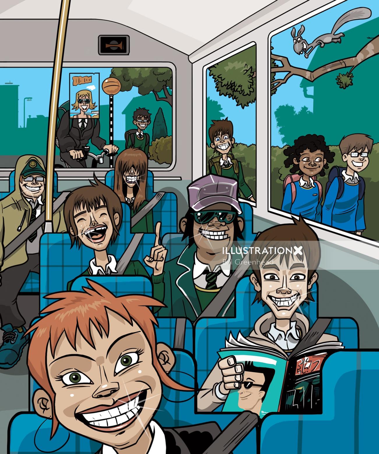People in bus bus Travel Code Illustration
