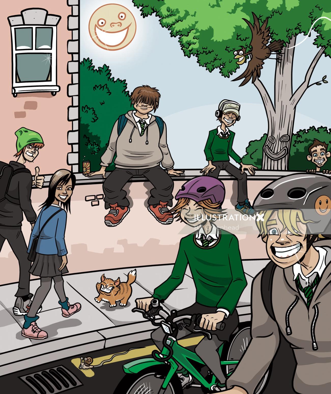 street scene travel code illustration by Bill Greenhead
