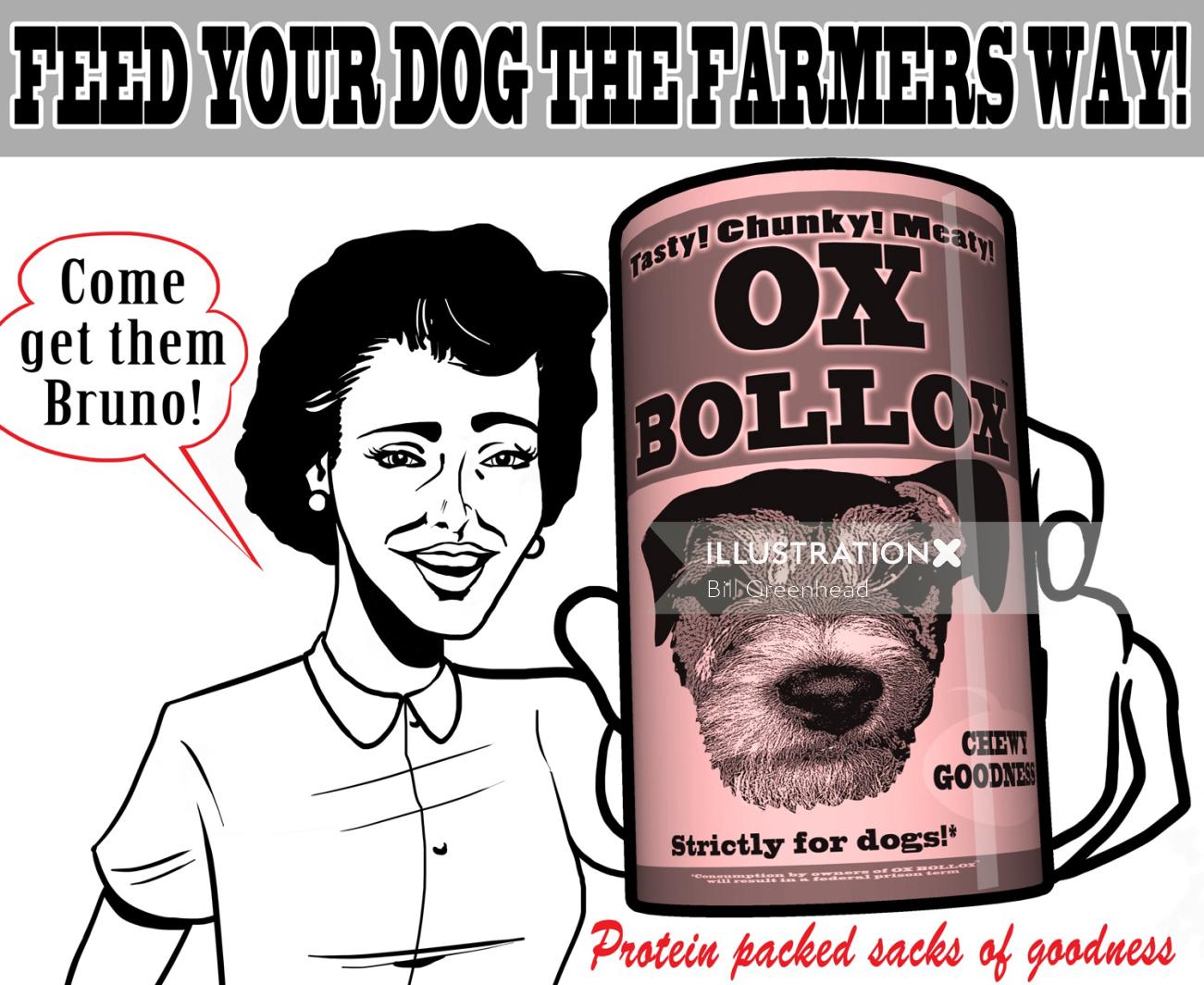 retro illustration of dog food