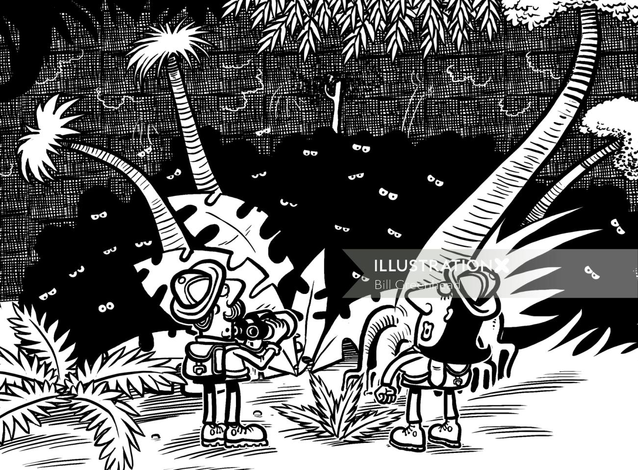 Black and white Jungle illustration