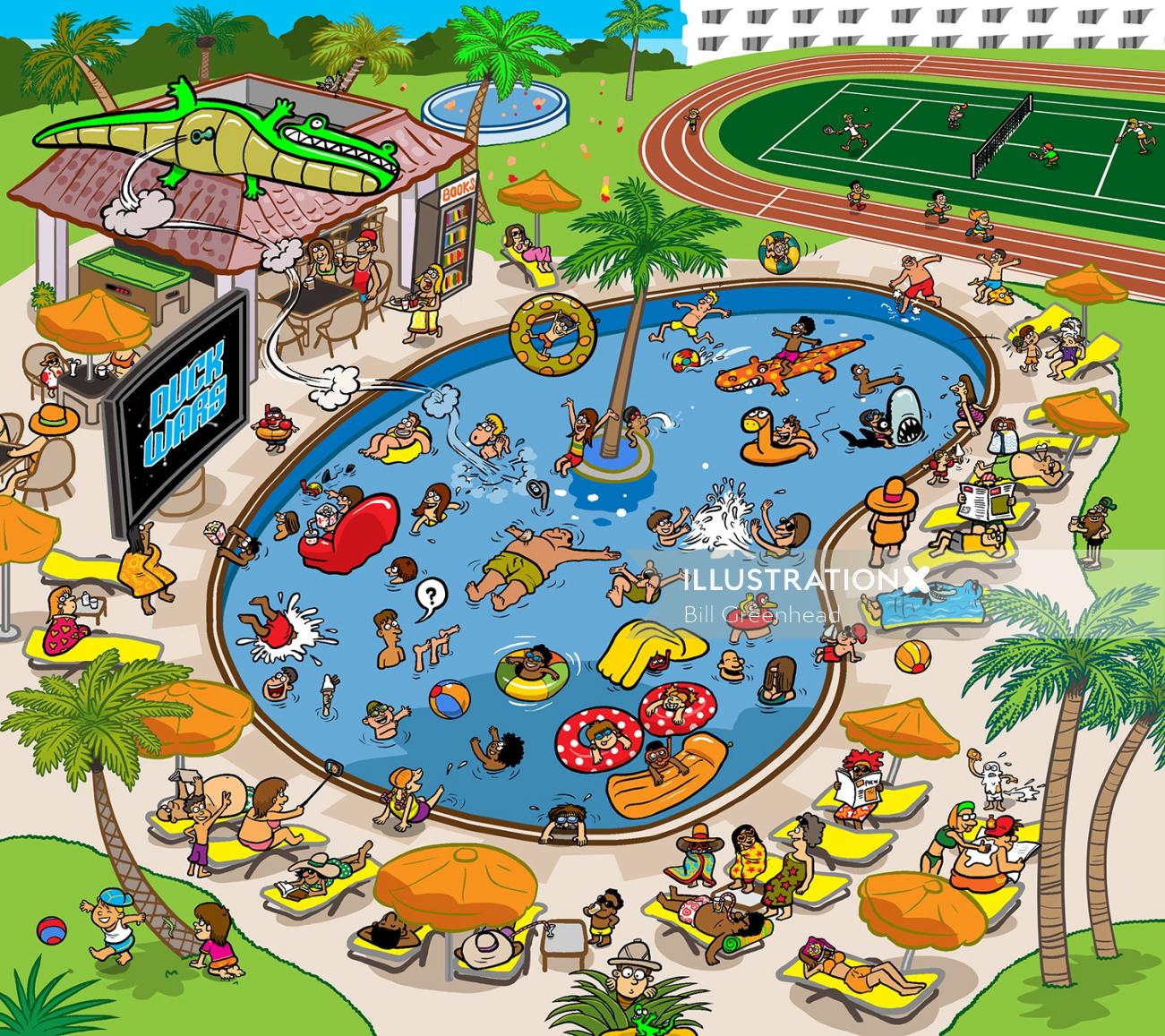 Thomas Cook swimming pool illustration
