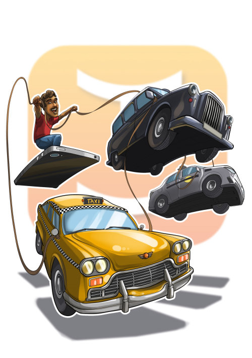 Illustration of boy with flying cars