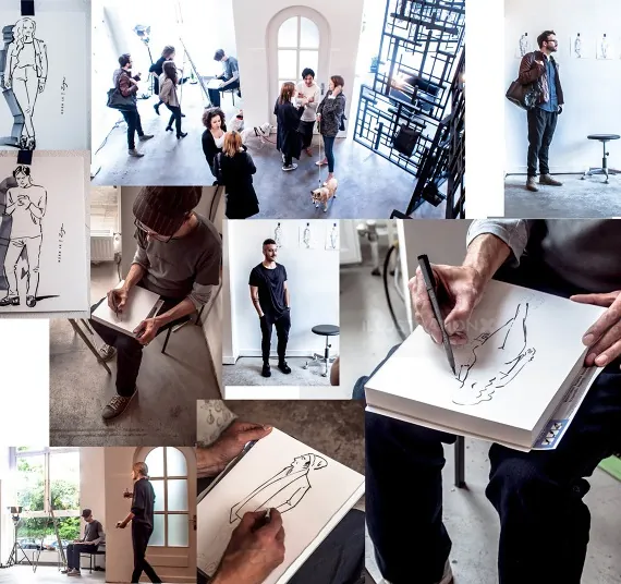 People in a life drawing class sketching human figures by Björn von Schlippe