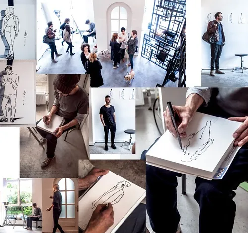 People in a life drawing class sketching human figures by Björn von Schlippe