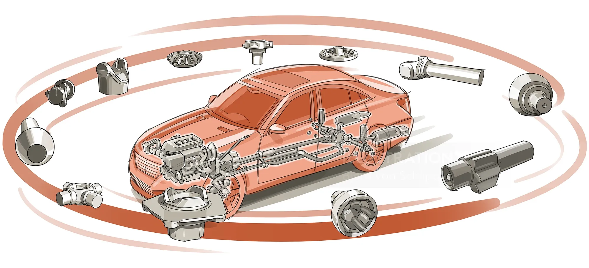 Car engine and parts diagram by Björn von Schlippe