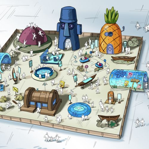 Model of Bikini Bottom from SpongeBob with pineapple house and other buildings by Björn von Schlipp