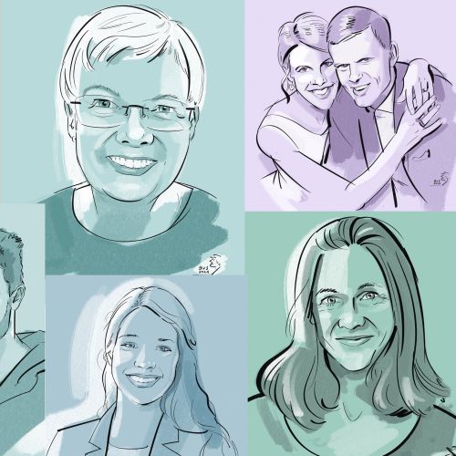 Six portrait sketches of men and women by Björn von Schlippe