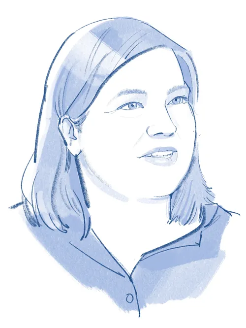 Blue-toned portrait sketch of a woman by Björn von Schlippe