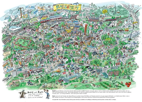 Detailed illustrated map showing landmarks and streets of Kraljevi town