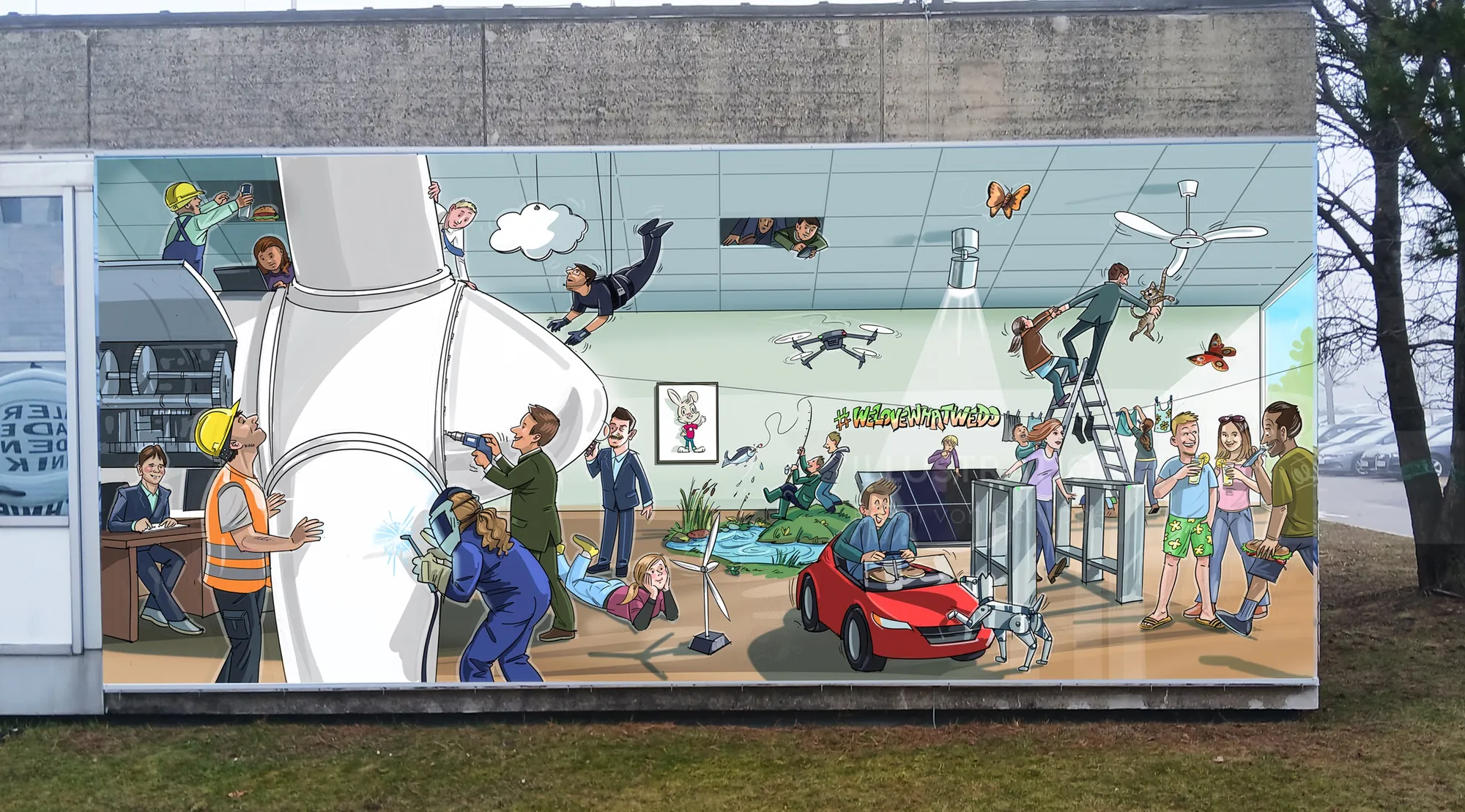 Illustration colorée de personnes pratiquant des activités intérieures et extérieures par Björn von Schlippe