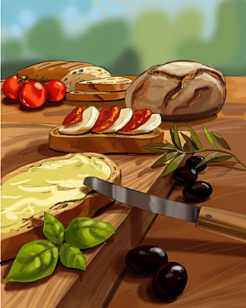 Tomato and bread slices

