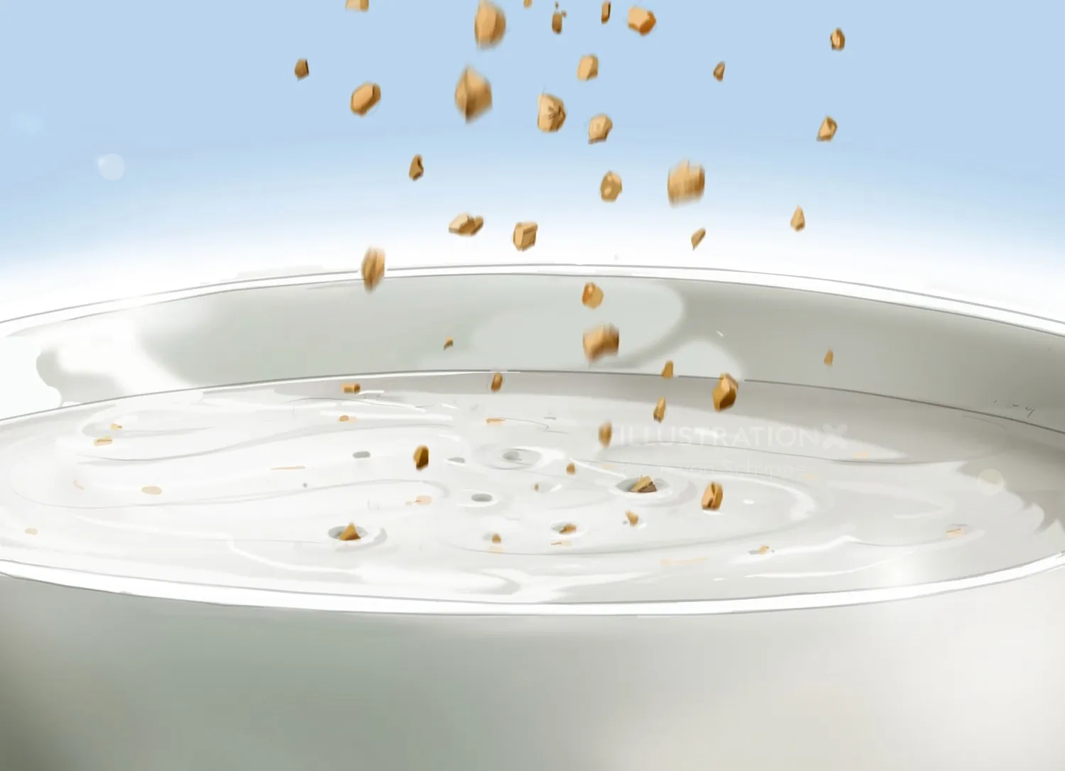 Cereal falling into milk bowl by Björn von Schlippe