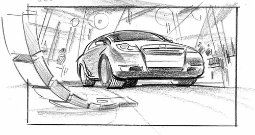 Car sketch in garage with tools by Björn von Schlippe