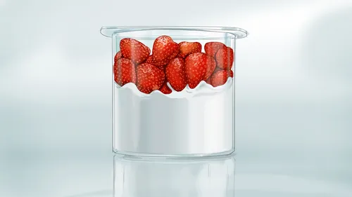 Clear container filled with fresh strawberries by Björn von Schlippe