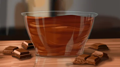 Glass bowl with melted chocolate and chocolate pieces by Björn von Schlippe