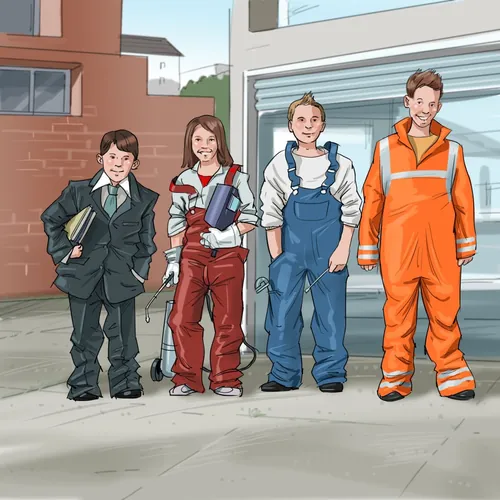 Children in various work and casual outfits by Björn von Schlippe