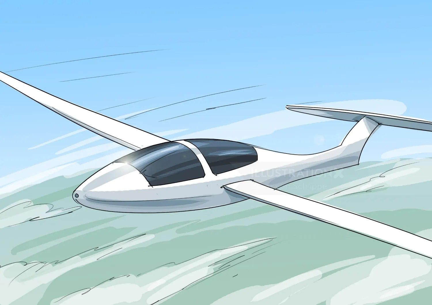 White glider aircraft soaring above clouds by Björn von Schlippe