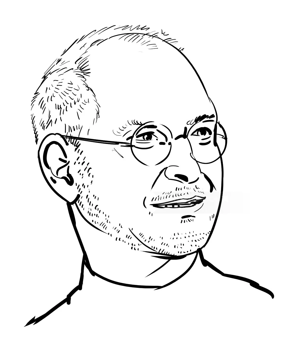 Black and white line drawing of a man wearing glasses by Björn von Schlippe