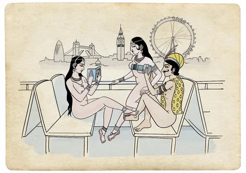 Illustration of three women drinking with London skyline, by Björn von Schlippe
