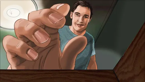 Digital illustration of a man reaching forward with hand extended by Björn von Schlippe