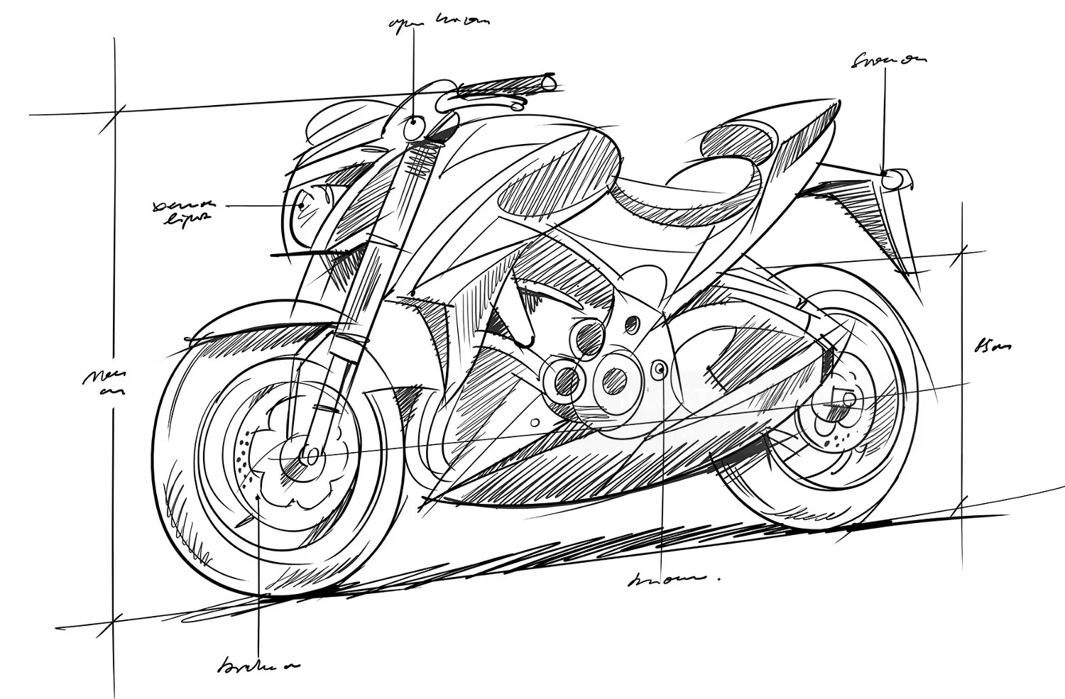 Technical motorcycle sketch drawing by Björn von Schlippe
