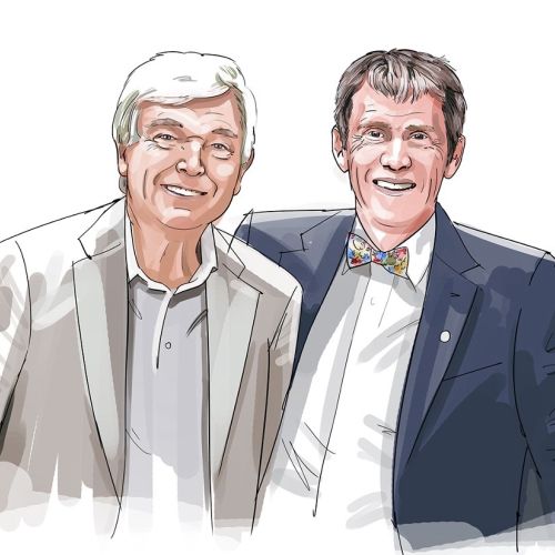 Illustration of three men in formal attire by Björn von Schlippe