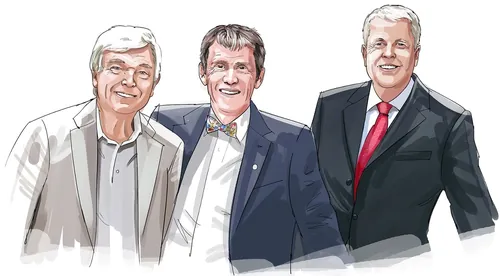 Illustration of three men in formal attire by Björn von Schlippe