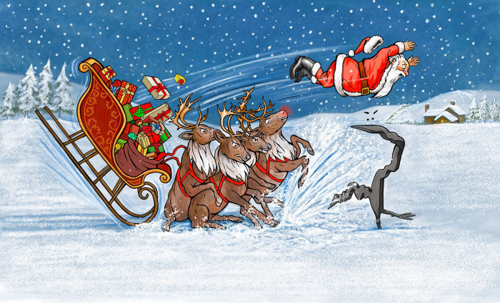 Cartoon Santa Claus accident illustration