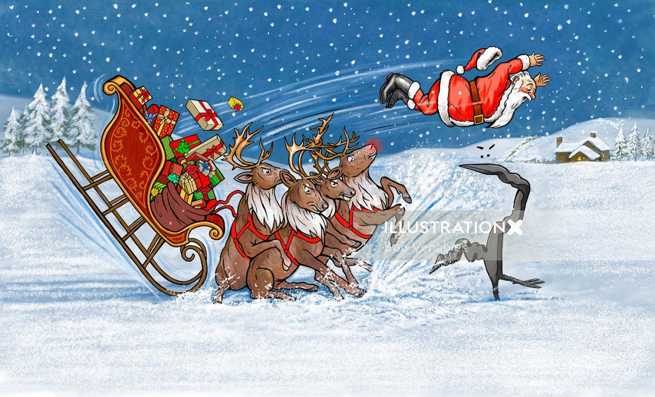 Cartoon Santa Claus accident illustration