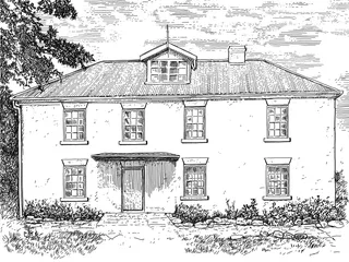 Black and white illustration of architecture house