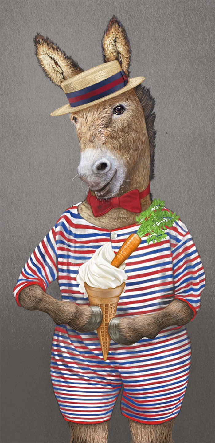 Anthropomorphic Horse with ice cream illustration by Bob Venables
