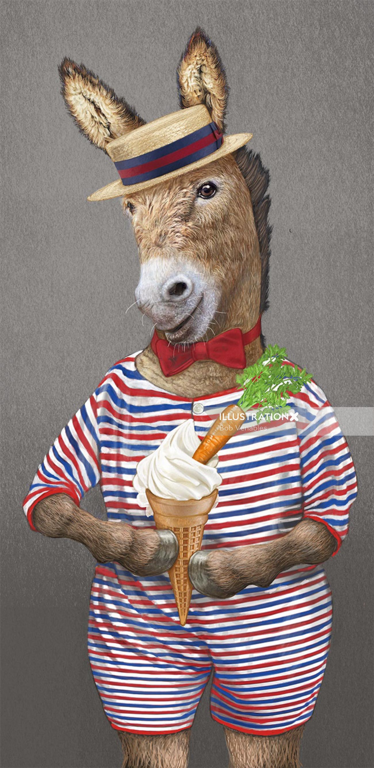 ボブ・ヴェナブルズによるアイスクリームのイラストが描かれた擬人化された馬