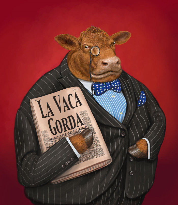 Anthropomorphic Cow illustration by Bob Venables
