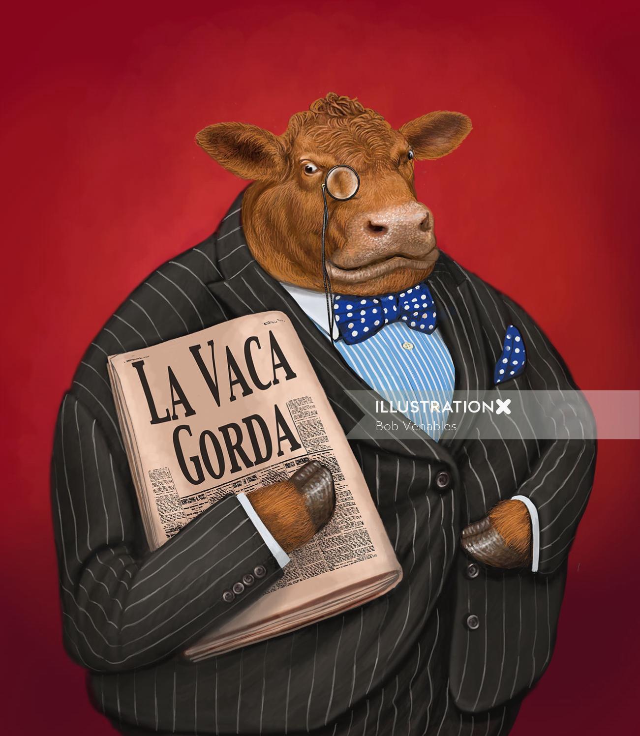 Illustration de la vache anthropomorphe par Bob Venables