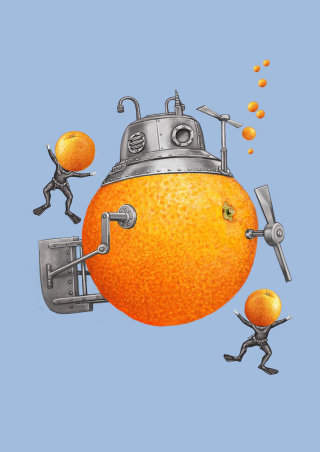 Ilustración de comida y bebida de máquina de jugo de naranja