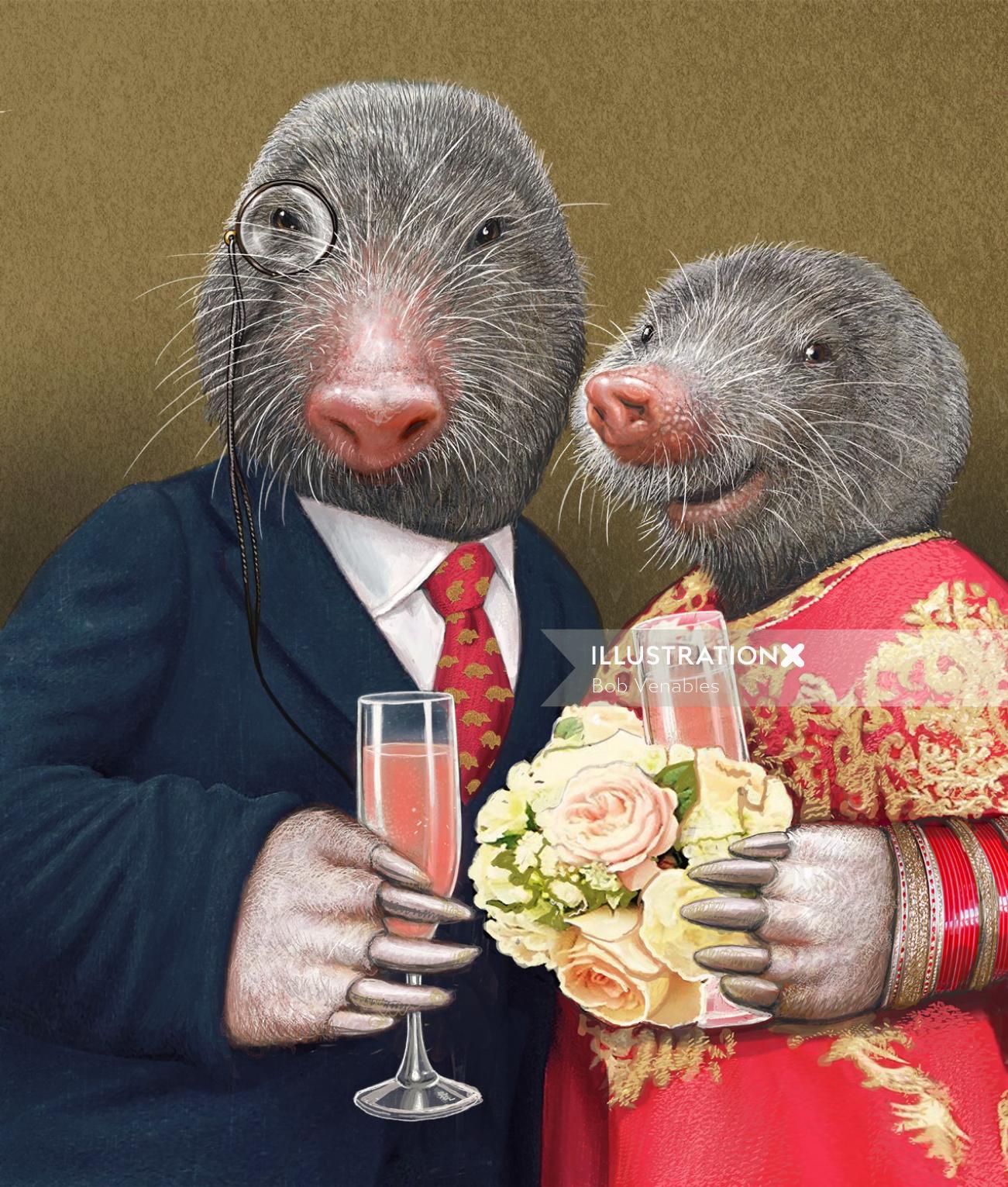 Mouse couple portrait illustration 