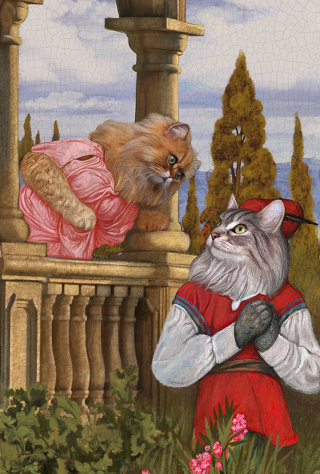 Ilustración antropomorfa de pareja de gatos animales