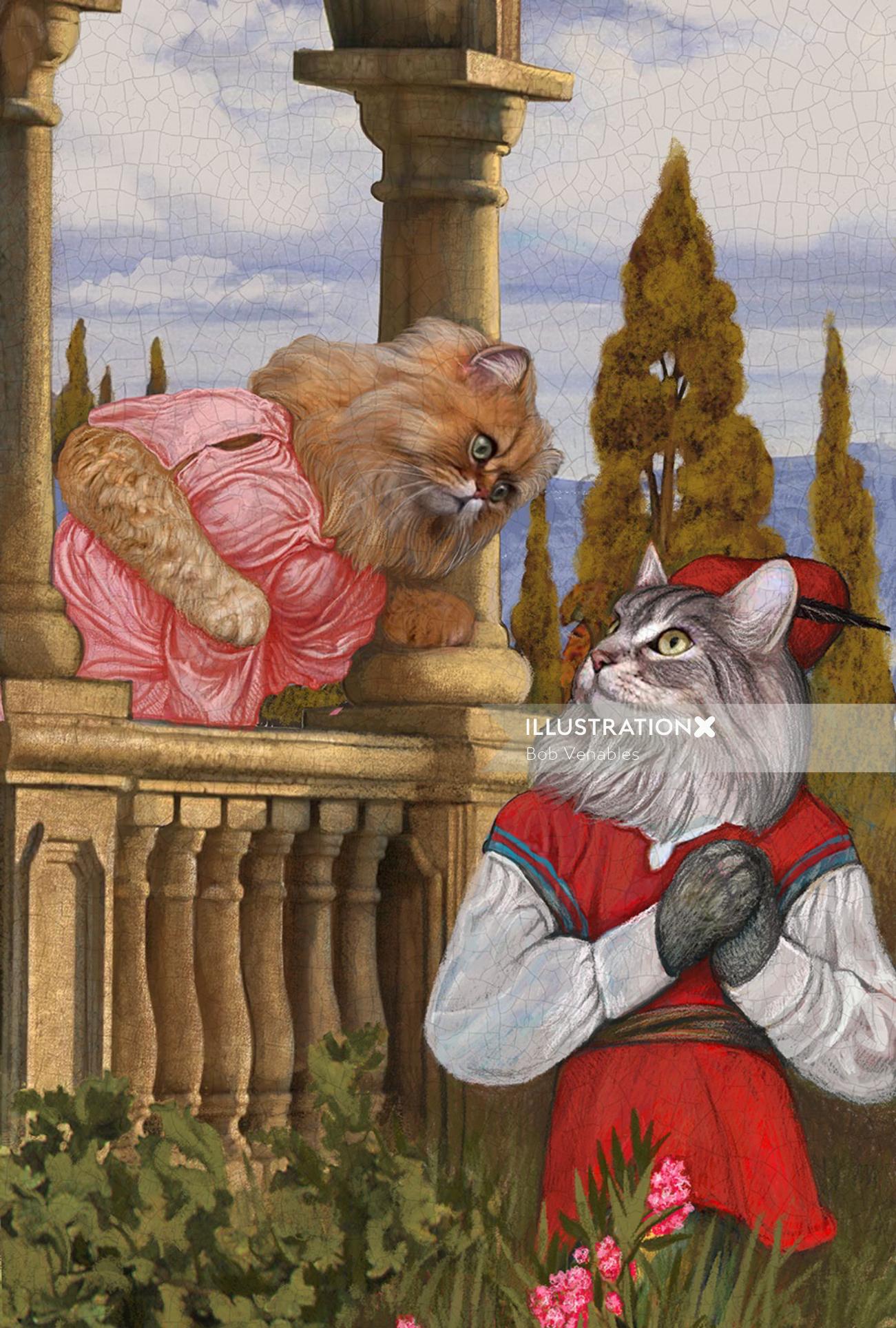 Illustration anthropomorphe d&#39;Animal Cat Couple