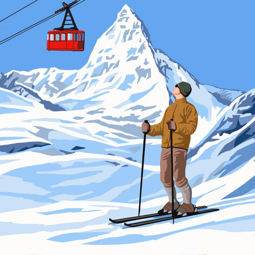 Diseño gráfico de jinete de esquí