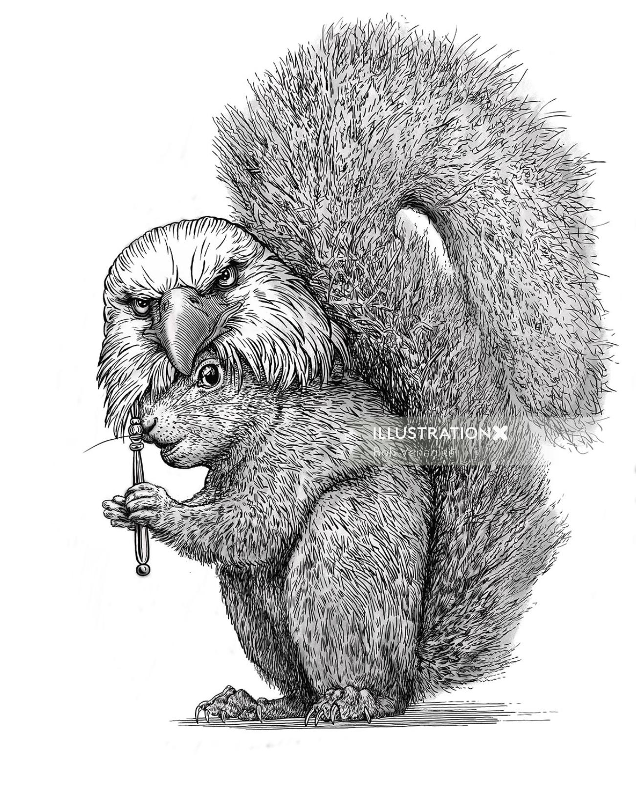 Animal Squirrel arte em preto e branco