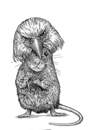 Ilustración en blanco y negro de Animal Rat &amp; Eagle