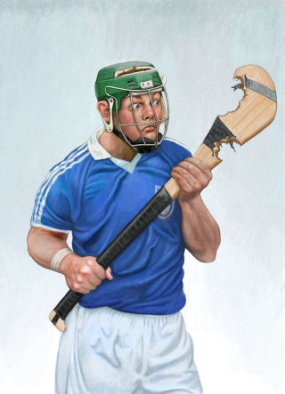 Arte do pôster do jogador esportivo Hurling para o jornal The Irish Examiner
