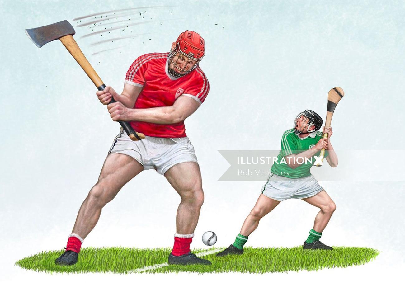 Illustration de sports de hurling pour le journal The Irish Examier