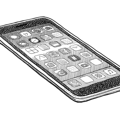 Black and white illustration of mobile screen 