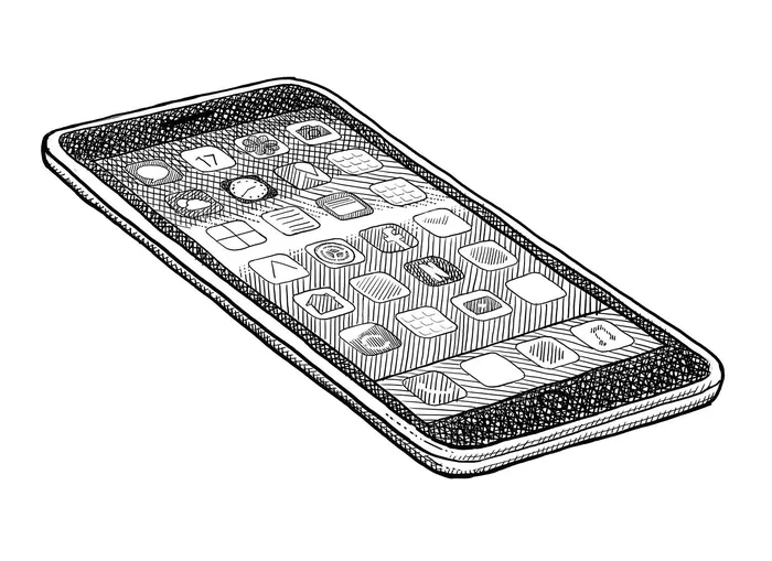 Black and white illustration of mobile screen 