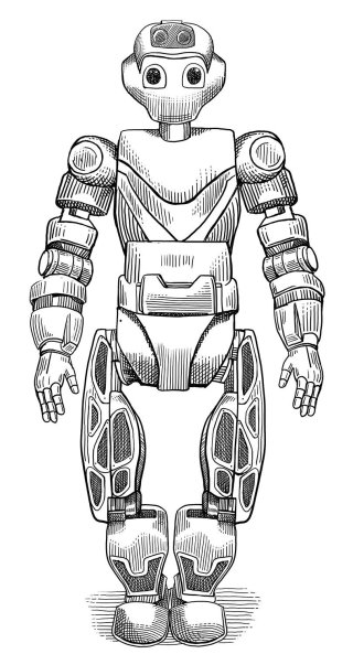 Ilustración de robot en blanco y negro 