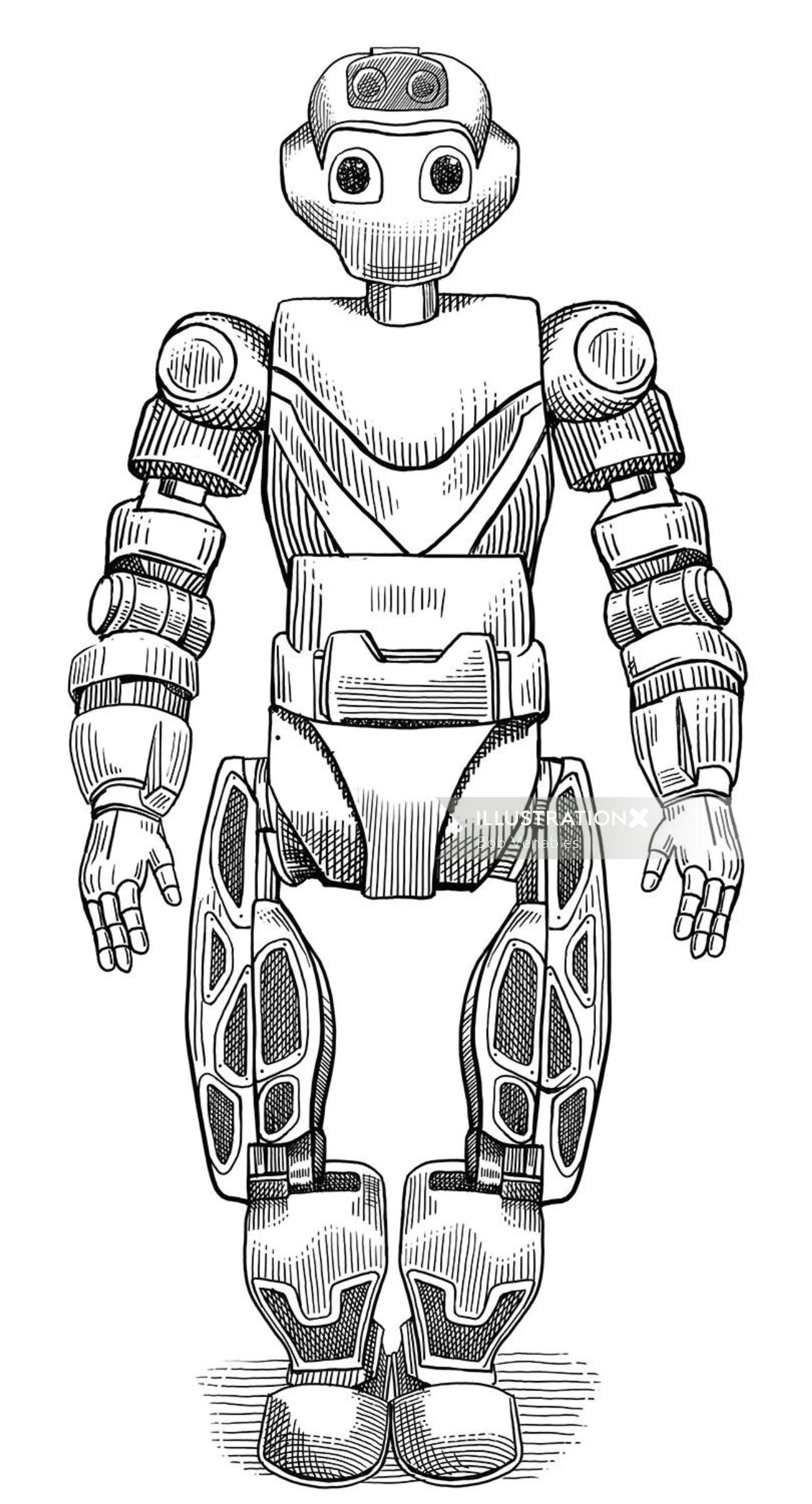 Ilustração em preto e branco do robô