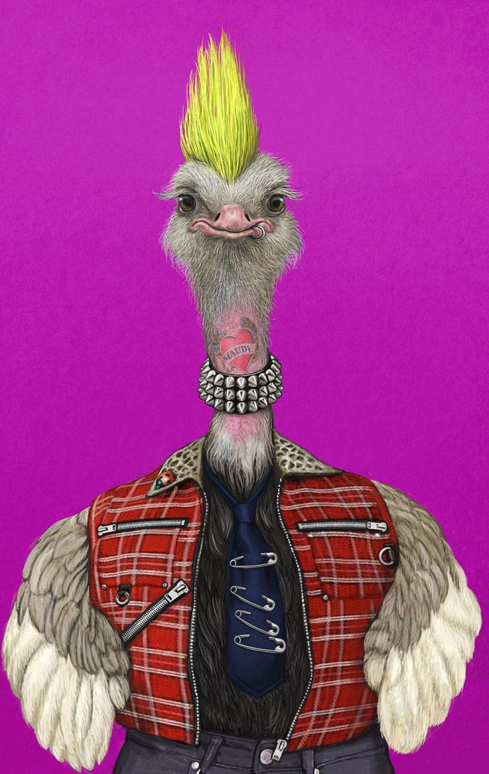 Portrait of anthropomorphic animals Ostrich 